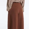 Pantaloni a gamba larga a vita alta in piqué di cotone