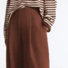 Pantaloni a gamba larga a vita alta in piqué di cotone