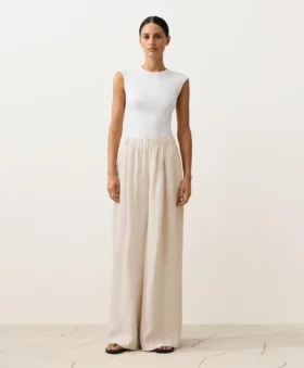 Pantaloni a gamba larga in 100% lino