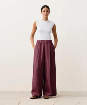 Pantaloni a gamba larga in 100% lino