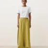 Pantaloni a gamba larga in 100% lino con piega laterale