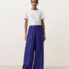 Pantaloni a gamba larga in 100% lino con piega laterale