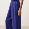 Pantaloni a gamba larga in 100% lino con piega laterale