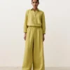 Pantaloni a gamba larga in 100% lino con piega laterale