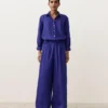 Pantaloni a gamba larga in 100% lino con piega laterale