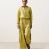 Pantaloni a gamba larga in 100% lino con piega laterale