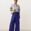 Pantaloni a gamba larga in 100% lino con piega laterale