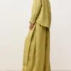 Pantaloni a gamba larga in 100% lino con piega laterale
