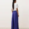 Pantaloni a gamba larga in 100% lino con piega laterale