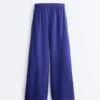 Pantaloni a gamba larga in 100% lino con piega laterale