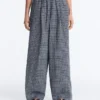 Pantaloni a gamba larga in misto cotone a quadri