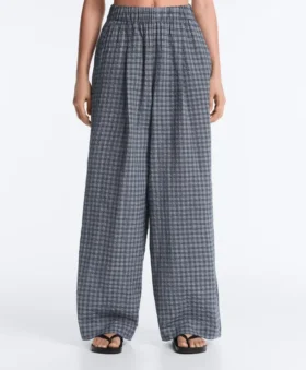 Pantaloni a gamba larga in misto cotone a quadri