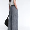 Pantaloni a gamba larga in misto cotone a quadri