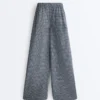 Pantaloni a gamba larga in misto cotone a quadri