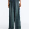 Pantaloni a gamba larga in misto cotone a righe