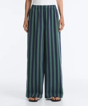 Pantaloni a gamba larga in misto cotone a righe