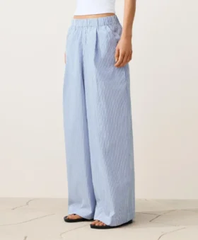 Pantaloni a gamba larga in misto cotone a righe