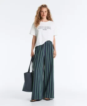 Pantaloni a gamba larga in misto cotone a righe