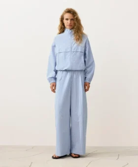 Pantaloni a gamba larga in misto cotone a righe
