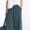 Pantaloni a gamba larga in misto cotone a righe