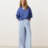 Pantaloni a gamba larga in misto cotone a righe