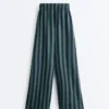 Pantaloni a gamba larga in misto cotone a righe