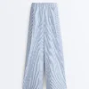 Pantaloni a gamba larga in misto cotone a righe