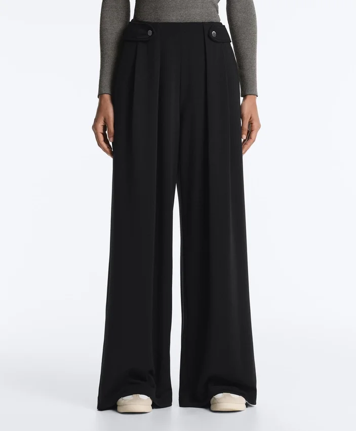 Pantaloni a gamba larga in modal Soft Touch con dettaglio a pieghe in vita Pantaloni a gamba larga in modal Soft Touch con dettaglio a pieghe in vita