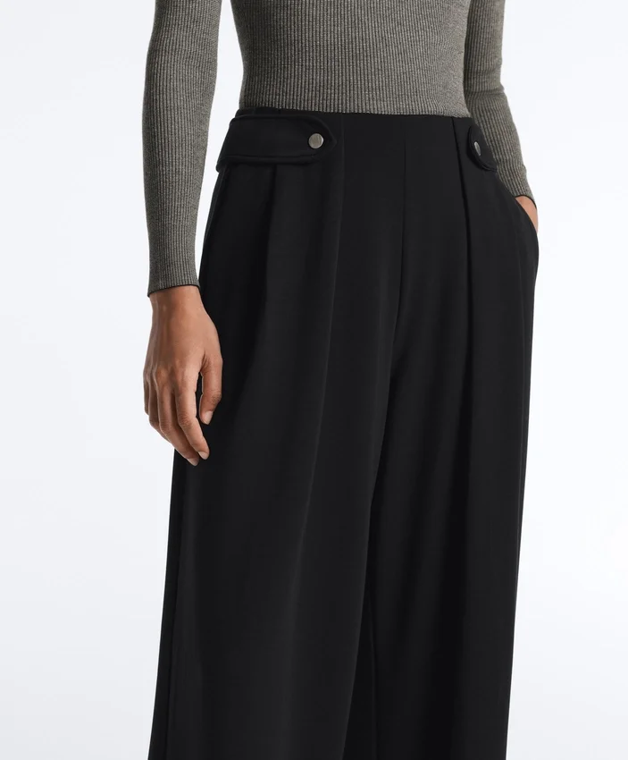 Pantaloni a gamba larga in modal Soft Touch con dettaglio a pieghe in vita Pantaloni a gamba larga in modal Soft Touch con dettaglio a pieghe in vita