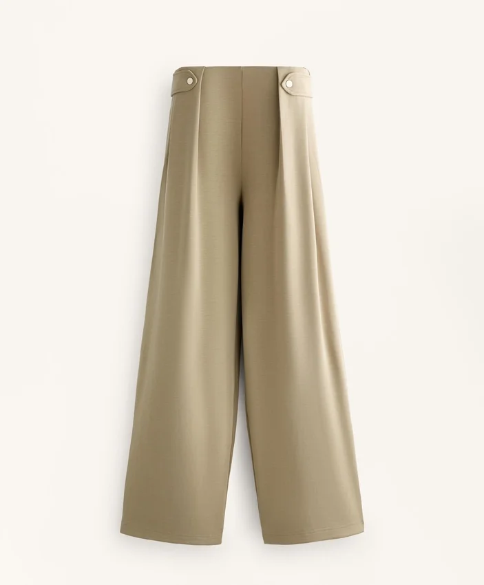 Pantaloni a gamba larga in modal Soft Touch con dettaglio a pieghe in vita Pantaloni a gamba larga in modal Soft Touch con dettaglio a pieghe in vita