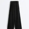 Pantaloni a gamba larga in modal Soft Touch con dettaglio a pieghe in vita Pantaloni a gamba larga in modal Soft Touch con dettaglio a pieghe in vita