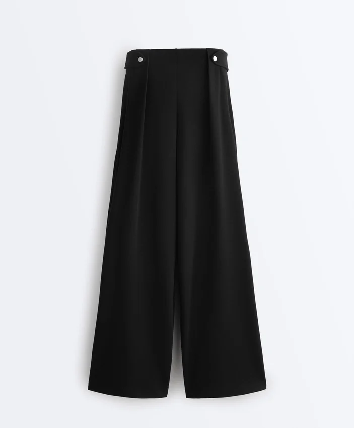 Pantaloni a gamba larga in modal Soft Touch con dettaglio a pieghe in vita Pantaloni a gamba larga in modal Soft Touch con dettaglio a pieghe in vita
