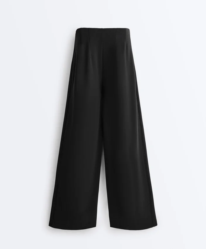 Pantaloni a gamba larga in modal Soft Touch con orlo a giorno Pantaloni a gamba larga in modal Soft Touch con orlo a giorno