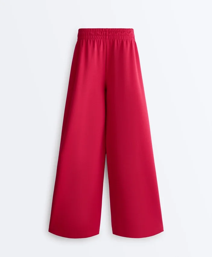 Pantaloni a gamba larga in piqué con pieghe e cotone Pantaloni a gamba larga in piqué con pieghe e cotone