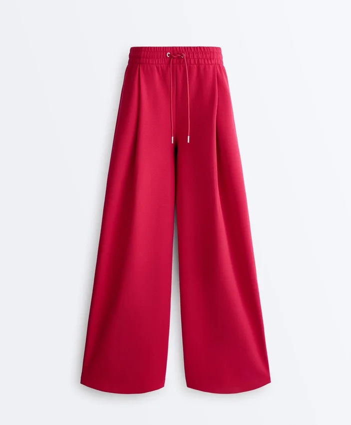 Pantaloni a gamba larga in piqué con pieghe e cotone Pantaloni a gamba larga in piqué con pieghe e cotone