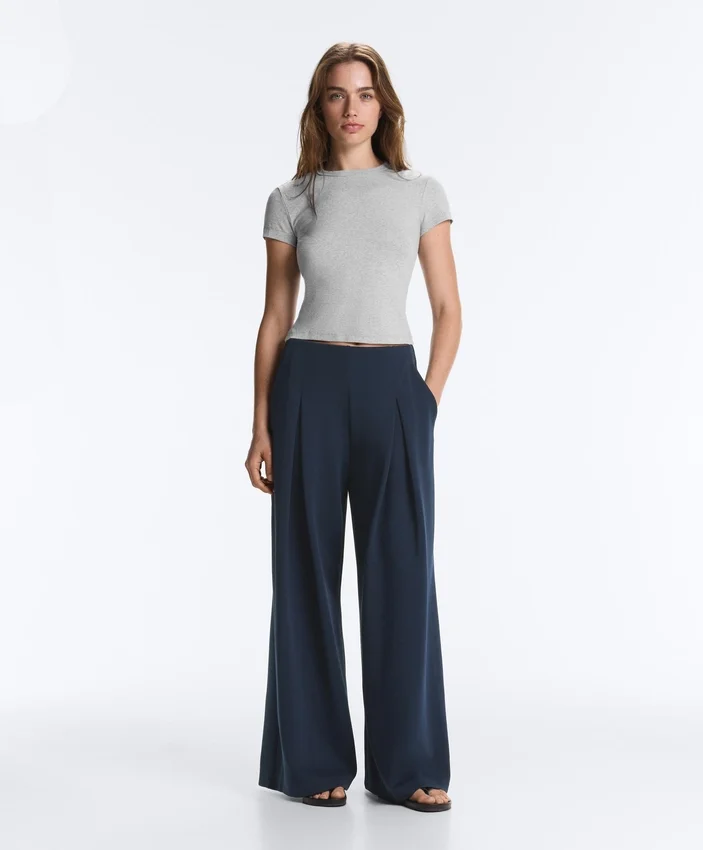 Pantaloni a gamba larga in piqué di cotone Pantaloni a gamba larga in piqué di cotone