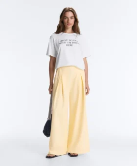 Pantaloni a gamba larga in piqué di cotone