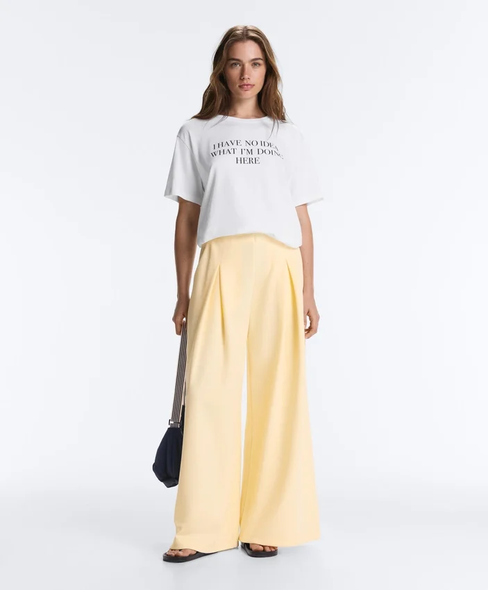 Pantaloni a gamba larga in piqué di cotone Pantaloni a gamba larga in piqué di cotone