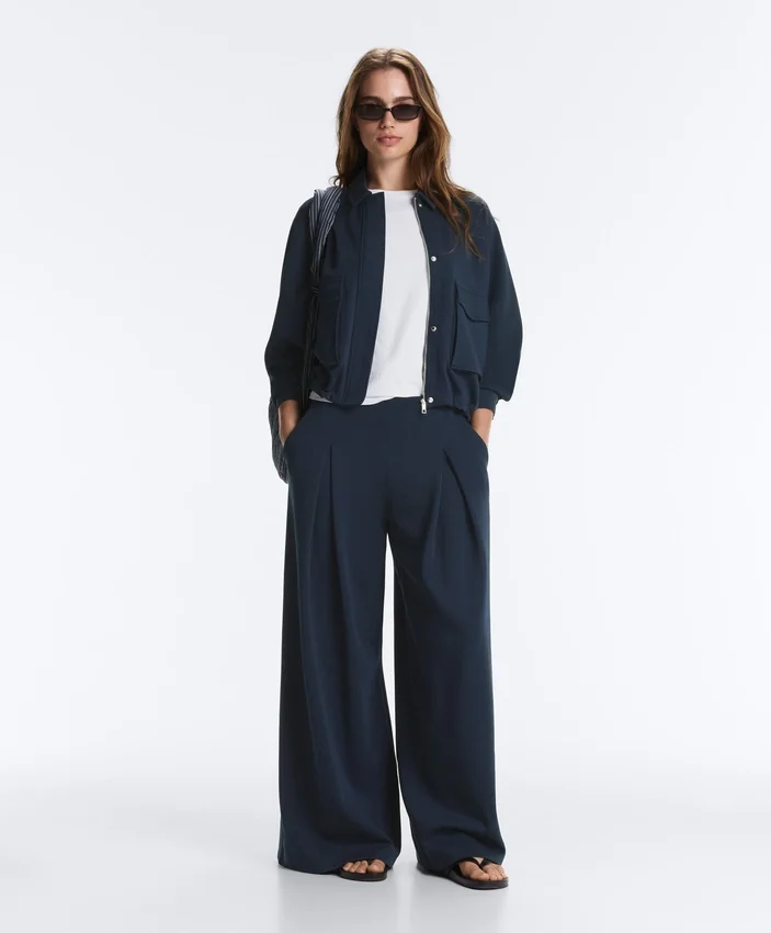 Pantaloni a gamba larga in piqué di cotone Pantaloni a gamba larga in piqué di cotone