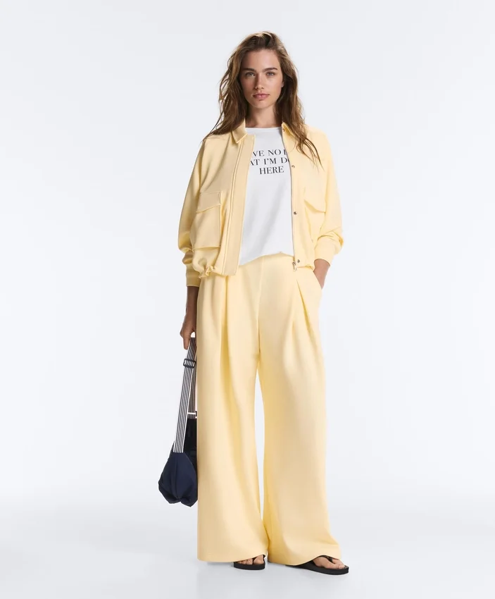 Pantaloni a gamba larga in piqué di cotone Pantaloni a gamba larga in piqué di cotone