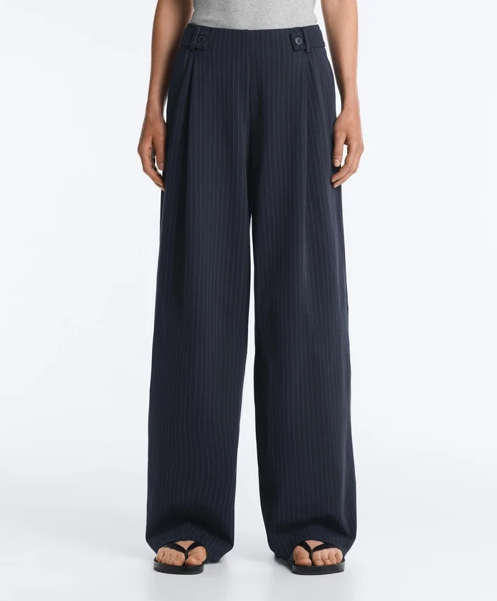 Pantaloni a gamba larga in piqué di cotone gessato Pantaloni a gamba larga in piqué di cotone gessato