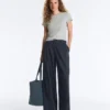 Pantaloni a gamba larga in piqué di cotone gessato Pantaloni a gamba larga in piqué di cotone gessato