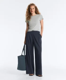 Pantaloni a gamba larga in piqué di cotone gessato