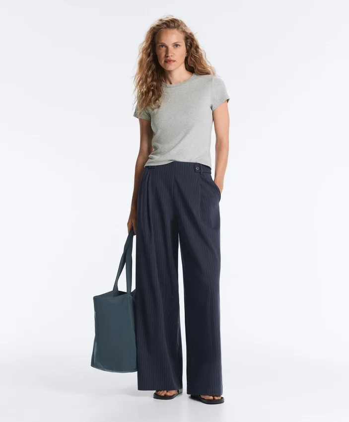 Pantaloni a gamba larga in piqué di cotone gessato Pantaloni a gamba larga in piqué di cotone gessato