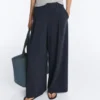 Pantaloni a gamba larga in piqué di cotone gessato Pantaloni a gamba larga in piqué di cotone gessato