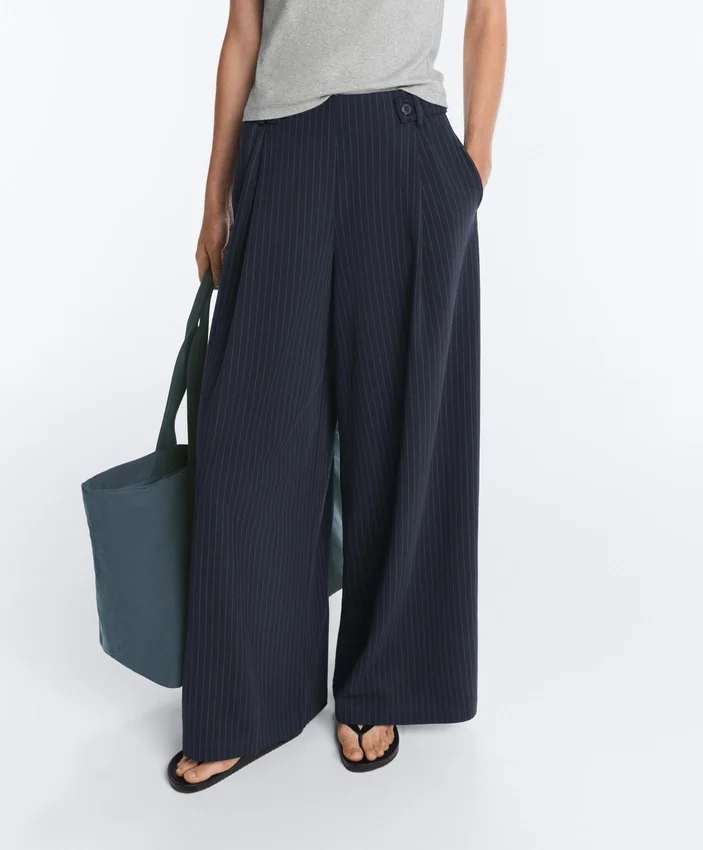 Pantaloni a gamba larga in piqué di cotone gessato Pantaloni a gamba larga in piqué di cotone gessato