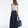 Pantaloni a gamba larga in piqué di cotone gessato Pantaloni a gamba larga in piqué di cotone gessato