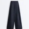 Pantaloni a gamba larga in piqué di cotone gessato Pantaloni a gamba larga in piqué di cotone gessato