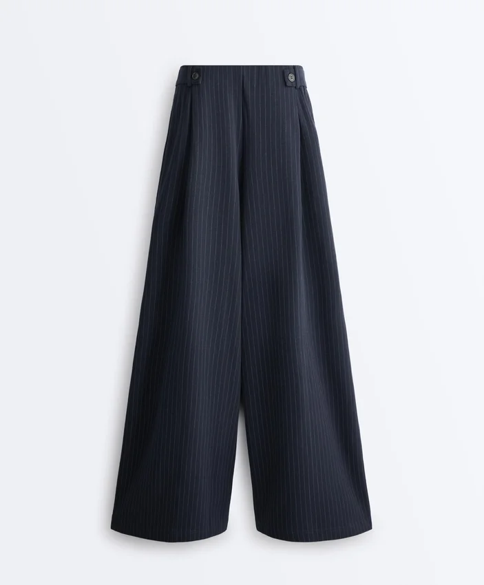 Pantaloni a gamba larga in piqué di cotone gessato Pantaloni a gamba larga in piqué di cotone gessato