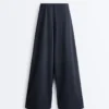 Pantaloni a gamba larga in piqué di cotone gessato Pantaloni a gamba larga in piqué di cotone gessato